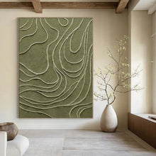 Load image into Gallery viewer, Large - Scale Hand - painted Olive Green Wavy Relief Acrylic Art for Nature - Inspired Living Rooms LargeART0144