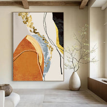 Load image into Gallery viewer, “Colorful Shapes & Gold Streaks” - Modern Abstract Art on Canvas DKH1515