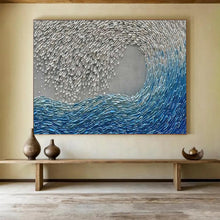 Load image into Gallery viewer, Hand - painted Wave - like Silver and Blue Acrylic Art for Coastal - Themed Hotel Lobby Decor LargeART1654