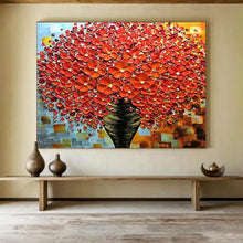 Load image into Gallery viewer, “Red Blossom Abundance” - Textured Floral Abstract Acrylic, Fits Entryway and Dining Room DLZ226