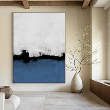 Load image into Gallery viewer, Monochromatic Black, White & Blue Abstract Painting, Perfect for Modern Office & Sleek Hallway LargeART1964