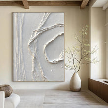 Load image into Gallery viewer, White Textured Curved Abstract Painting, Perfect for Elegant Entryway & Minimalist Office LargeART1348
