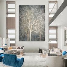 Load image into Gallery viewer, Neutral - Toned Winter Trees Abstract Painting, Perfect for Cozy Reading Nook & Rustic Living Room LargeART1887