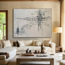 Load image into Gallery viewer, Large - Scale Black - Blue Linear Abstract Art for Modern Office & Art Gallery LargeART0454