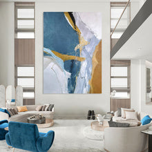 Load image into Gallery viewer, Blue & Gold Abstract Art, Perfect for Chic Bedroom & Stylish Office LargeART2332