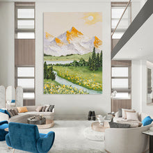 Load image into Gallery viewer, “Sunlit Mountainscape: Vivid Nature Abstract” Abstract Painting on Canvas, Rustic Living Room Art DKH1037
