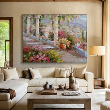 Load image into Gallery viewer, Idyllic Garden Terrace Abstract Painting on Canvas - “Villa Escape” DKH663