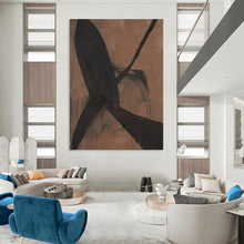Load image into Gallery viewer, “Dark Ribbons on Brown” - Brown, Black Abstract Art on Canvas DKH1156