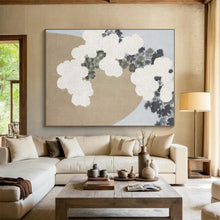 Load image into Gallery viewer, Large White Flowers on Beige - Ideal for Traditional Tea House & Elegant Bedroom LargeART0750