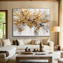 Load image into Gallery viewer, Gold Splash Textured Abstract Painting on Canvas - “Golden Burst” DKH678