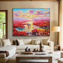 Load image into Gallery viewer, Hand - painted Extensive Pink Marsh Sunset Acrylic Art for Serene Bedrooms LargeART1799