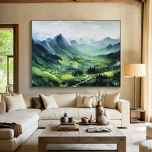 Load image into Gallery viewer, Hand - painted Large - dimension Green Mountain Landscape Acrylic Art for Serene Home Offices LargeART1770