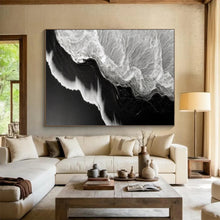 Load image into Gallery viewer, Black and White Ocean Wave Aerial Abstract acrylic painting DLZ075