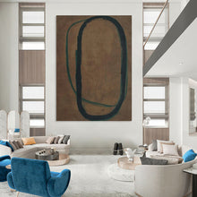 Load image into Gallery viewer, “Oval Line Overlap” - Brown, Green, Black Abstract Line Art on Canvas DKH1153