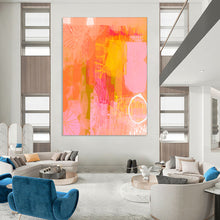 Load image into Gallery viewer, Coral & Orange Abstract Collage Painting, Ideal for Bohemian Living Room & Creative Studio LargeART2003