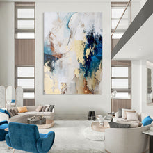 Load image into Gallery viewer, “Blue - Beige Abstract Harmony” Abstract Painting on Canvas, Coastal Home Decor DKH1018