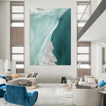 Load image into Gallery viewer, “Teal and White Flowing Waves” - Teal, White Abstract Art on Canvas DKH1236