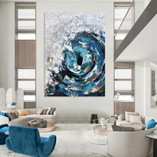Load image into Gallery viewer, “Textured Blue Ocean Vortex” - Blue, White, Grey Abstract Art on Canvas DKH1295