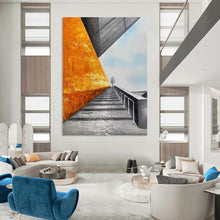 Load image into Gallery viewer, “Industrial Staircase” – Surreal Architectural Oil Painting with Bold Color Contrast DTP281