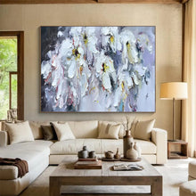 Load image into Gallery viewer, Hand - painted Large - dimension White Flowers with Colorful Accents Acrylic Art for Bright Living Rooms LargeART1763