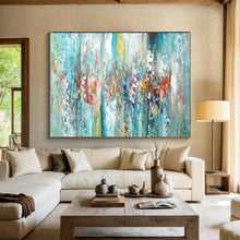Load image into Gallery viewer, Blue & Colorful Abstract Streaks - Lively Living Room Art LargeART1515
