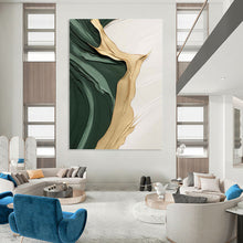 Load image into Gallery viewer, “Emerald Green & Gold Flowing Textures” - Luxe Abstract Art on Canvas DKH1496