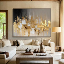 Load image into Gallery viewer, Gold & Grey Abstract City - Luxe Living Room Art LargeART1555
