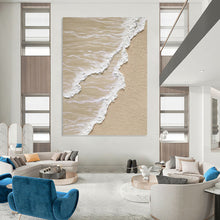 Load image into Gallery viewer, “Textured Beach Waves” - Beige, White Abstract Coastal Art on Canvas DKH1143