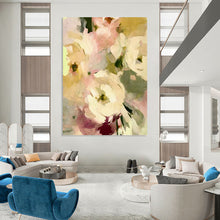 Load image into Gallery viewer, “Sunlit Cream Flower Bouquet” - Peach, Yellow, White Floral Art on Canvas DKH1354