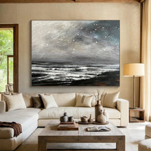 Load image into Gallery viewer, Snowy Starry Ocean Abstract Painting for Winter - Themed Home & Cosy Fireplace Nook DKH109