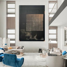 Load image into Gallery viewer, “Grid on Black” ,Black background with a textured, grid - patterned beige square. DTP306