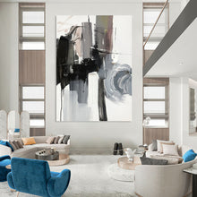 Load image into Gallery viewer, “Monochrome Abstract Gestures” - Black, White, Grey Abstract Art on Canvas DKH1271