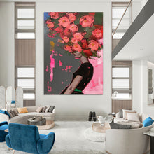 Load image into Gallery viewer, Pink & Green Floral Head Abstract, Suited for Feminine Boudoir & Art - Lover’s Living Room LargeART1952