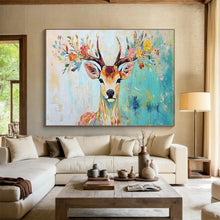 Load image into Gallery viewer, Colorful Deer “Floral Antlers” Painting on Canvas, Whimsical Wildlife Art DKH803