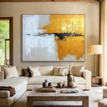 Load image into Gallery viewer, Hand - painted Oversized Gold, Black, and White Abstract Acrylic Art for Luxurious Living Rooms LargeART1803