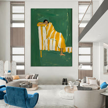 Load image into Gallery viewer, Green - Yellow Abstract Figure Painting, Ideal for Bohemian Bedroom & Cozy Reading Nook LargeART2033