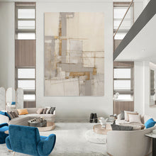 Load image into Gallery viewer, “Linear Neutral Abstract” - Grey, White, Brown Abstract Art on Canvas DKH1322