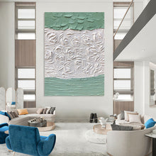 Load image into Gallery viewer, “Textured Green and White Floral Relief” - Green, White Abstract Art on Canvas DKH1269