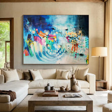 Load image into Gallery viewer, Blue & Colorful Abstract Fusion - Energetic Living Room Art LargeART1503