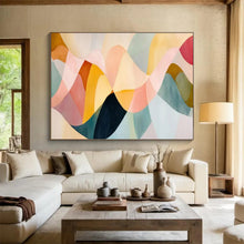 Load image into Gallery viewer, Hand - painted Pastel Wavy Shapes Collage Acrylic Art for Cheerful Nursery Decor LargeART1694