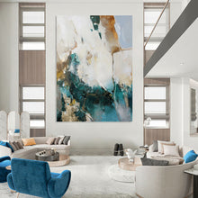 Load image into Gallery viewer, “Teal - Gold Abstract Dynamism” Abstract Painting on Canvas, Contemporary Wall Decor DKH1013
