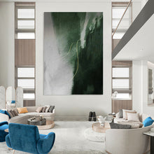 Load image into Gallery viewer, “Green and Grey with Golden Lines” - Green, Grey, Gold Abstract Art on Canvas DKH1209