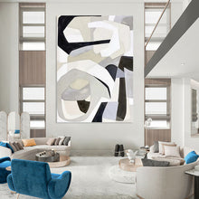 Load image into Gallery viewer, “Monochrome Shape Fusion” - Grey, Black, White Abstract Art on Canvas DKH1141