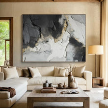 Load image into Gallery viewer, Black, White & Gold Textured Art - Glamorous Living Room Art LargeART1580