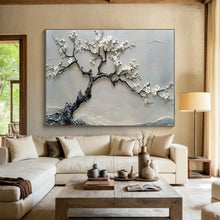 Load image into Gallery viewer, 3D Textured White Blossom Tree Abstract Painting on Canvas - “Zen Tree” DKH695
