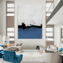 Load image into Gallery viewer, Monochromatic Black, White & Blue Abstract Painting, Perfect for Modern Office & Sleek Hallway LargeART1964