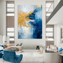 Load image into Gallery viewer, “Blue - Gold Symphony” – Blue, White & Gold Abstract Acrylic with Flowing Textures DTP062