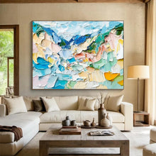Load image into Gallery viewer, Impasto “Pastel Peaks” Painting on Canvas, Abstract Mountain Art DKH804