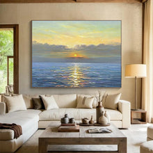 Load image into Gallery viewer, Seaside Sunset “Calm Horizon” Painting on Canvas, Luminous Maritime Art DKH883