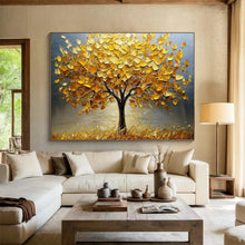 Load image into Gallery viewer, Hand - painted Substantial Golden Autumn Tree Acrylic Art for Cozy Family Rooms LargeART1767